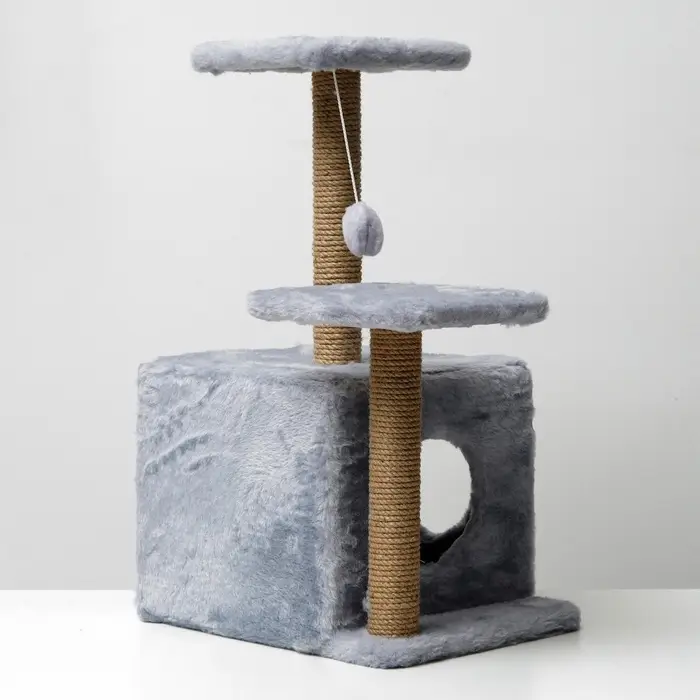 Домик для кошек с когтеточкой, 45&times;47&times;75 см, квадратный, 3 уровня, серая