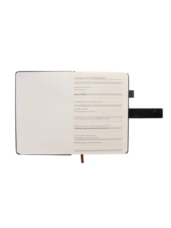 Ежедневник недатированный формат А5, с хлястиком, 112л, линия, держатель, пвх, Черный Ежедневник недатированный формат А5, с хлястиком, 112л, линия, держатель, пвх, Черный