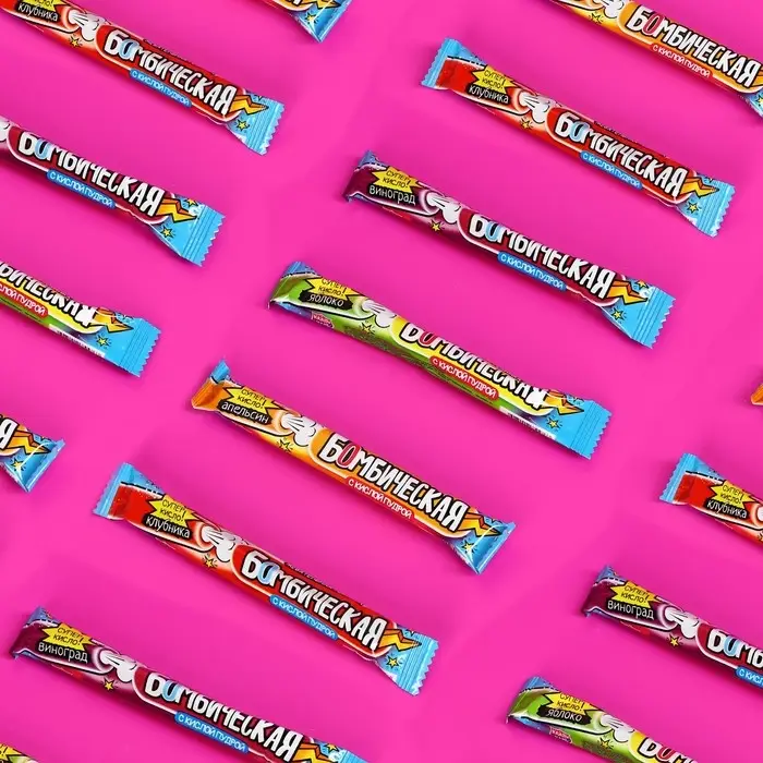 Жевательная резинка с кислой пудрой «Бомбическая», ассорти, 10 г Жевательная резинка с кислой пудрой «Бомбическая», ассорти, 10 г