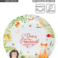 Тарелка одноразовая бумажная &laquo;С днём рождения&raquo;, звери, 23 см