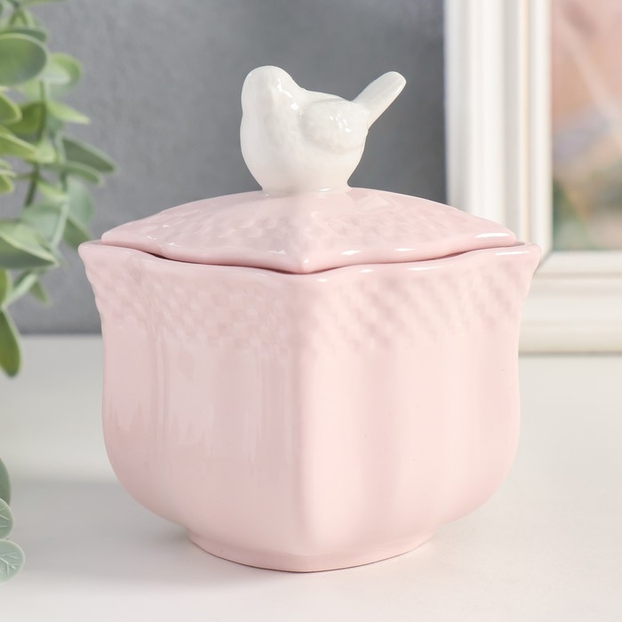 Шкатулка керамика Шкатулка керамика "Белый воробей. Фигурная" розовая 10,9х8,2х8,2 см