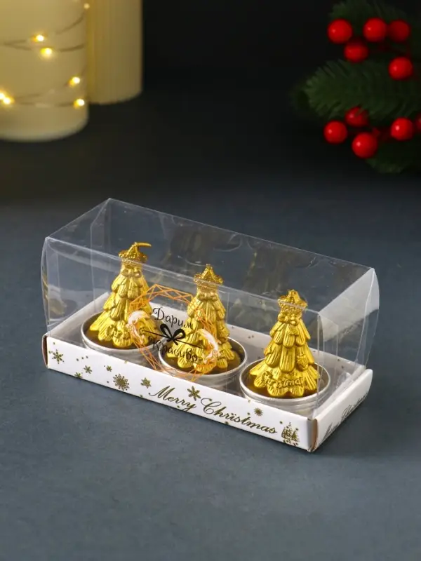 Набор свечей новогодних &laquo;Ёлка золотая&raquo;, 3 шт., 4&times;6 см