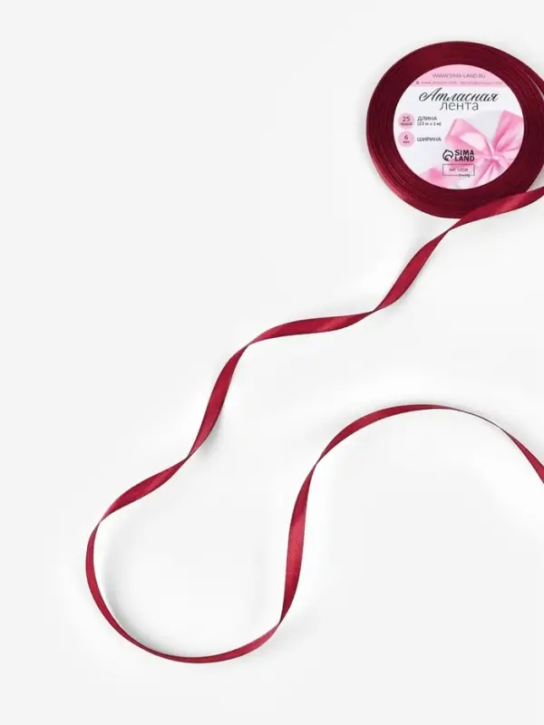 Лента атласная, 6 мм, 23±1 м, бордовая №37 Лента атласная, 6 мм, 23±1 м, бордовая №37