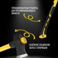 Колун-кувалда кованый ТУНДРА ПРОФИ, обратный всад, трехкомпонентная рукоятка с защитой, 3.6 кг