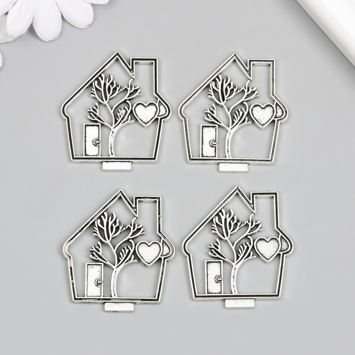 Декор для творчества металл Декор для творчества металл "Дом любви" серебро 4,2х3,9 см