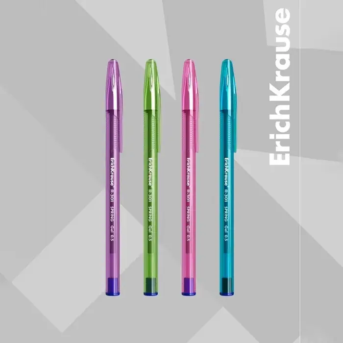 Ручка гелевая ErichKrause R-301 Spring Gel Stick, чернила синие, узел 0.5 мм, длина линии письма 600 метров