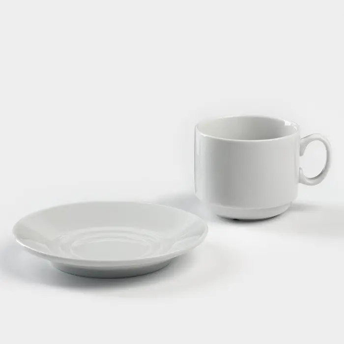 Чайная пара Добрушский завод &laquo;Бельё&raquo;, 2 предмета: чашка 220 мл, блюдце d=13.8 см, фарфор, белая