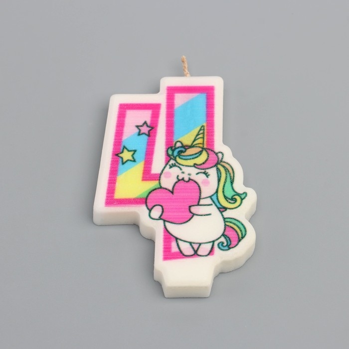 Свеча в торт Свеча в торт "Единорог с шариком", цифра 4, розовый, 6,5 см