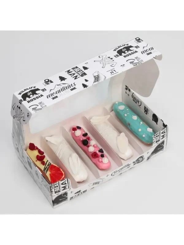 Коробка для эклеров, кондитерская упаковка, 5 вкладышей, MAN PATTERN, 25.2&times;15&times;7 см