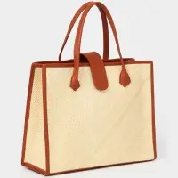 Сумка плетёная на застёжке из пандана, 41&times;16&times;50 см, бежево-коричневая