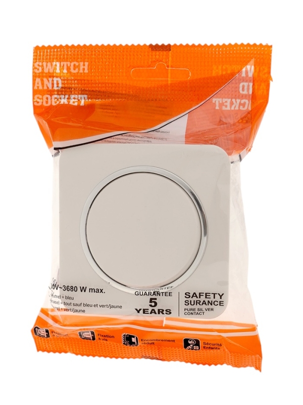 Выключатель, серия "Circular", 10 А, 1 кл., скрытый, белый, серебристая рамка