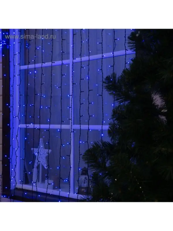 Гирлянда &laquo;Занавес&raquo; 2&times;6 м, IP44, УМС, тёмная нить, 1440 LED, свечение синее, 220 В