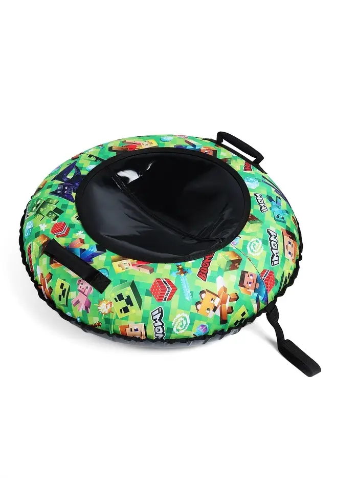 Тюбинг – ватрушка «Пиксели», диаметр чехла 90 см, зелёная, чёрный, Winter Star Тюбинг – ватрушка «Пиксели», диаметр чехла 90 см, зелёная, чёрный, Winter Star