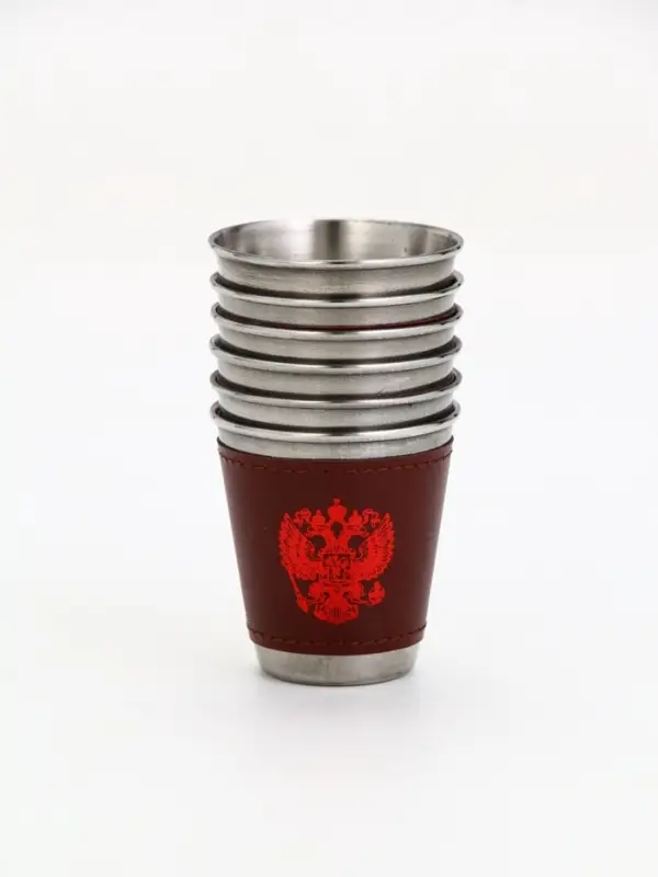 Стопки в чехле &laquo;Герб&raquo;, нержавеющая сталь, набор 6 шт. &times; 75 мл