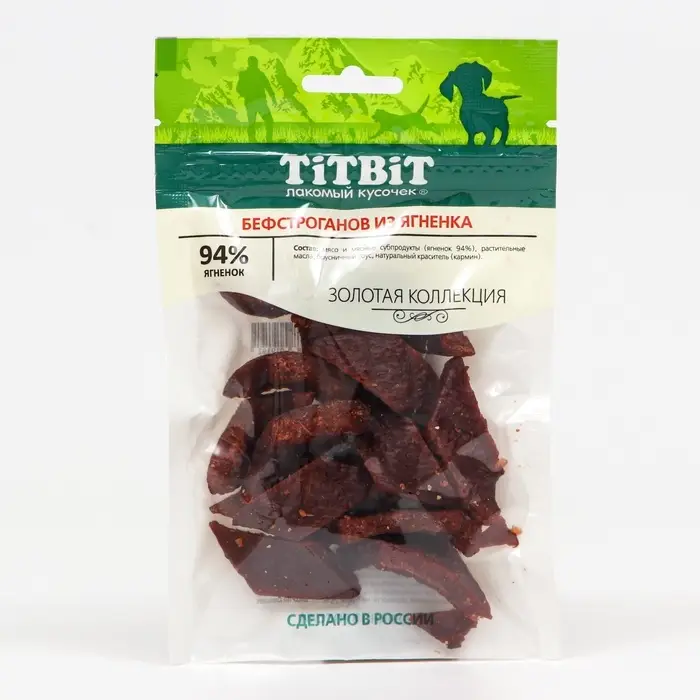 Лакомство для собак Titbit Бефстроганов из ягненка &laquo;Золотая коллекция&raquo;, 75 г