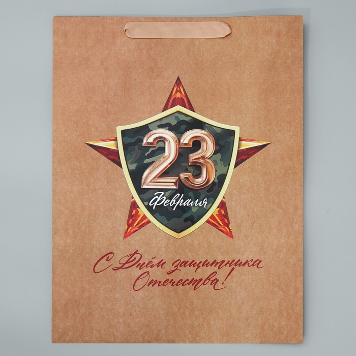 Пакет подарочный крафтовый вертикальный, упаковка, «С 23 февраля», L 40 х 31 х 11.5 см Пакет подарочный крафтовый вертикальный, упаковка, «С 23 февраля», L 40 х 31 х 11.5 см