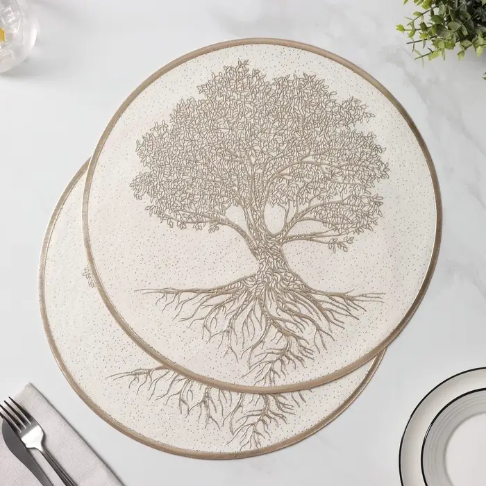 Салфетки сервировочные на стол Доляна &laquo;Древо&raquo;, 2 шт., d=38 см, бежевые