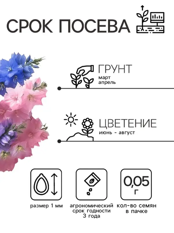Семена цветов Дельфиниум  Семена цветов Дельфиниум "Махровый", ц/п,  0,05 г