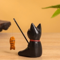 Сувенир «Кот рыбак», 3×6×7 см, дерево, чёрный