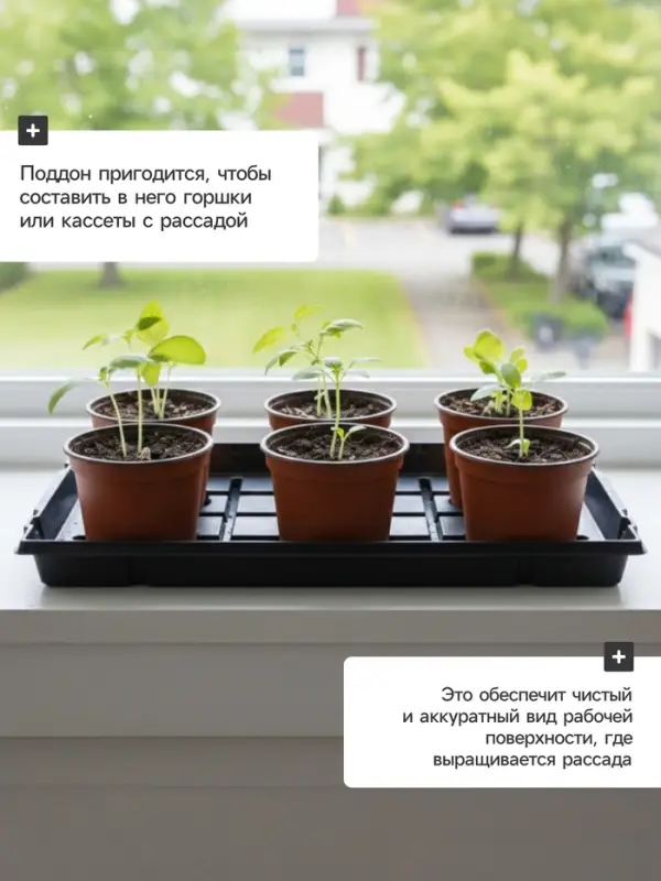 Поддон для рассады, 55&times;30&times;5.6 см, пластик, чёрный, дно МИКС, Greengo