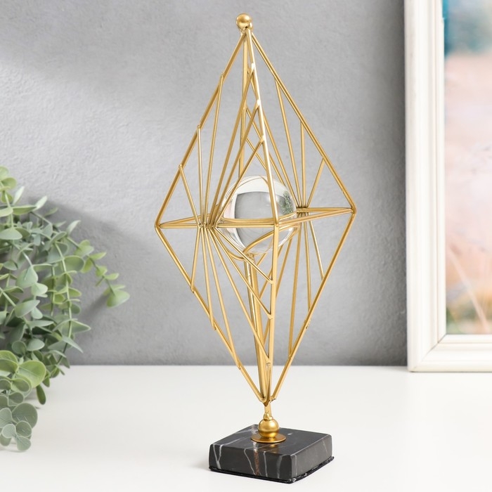 Сувенир интерьерный металл, стекло  Сувенир интерьерный металл, стекло "Геометрический ромб" золото 28х13х13 см