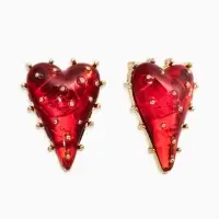 Серьги "Сердце" шипы, цвет красный в золоте