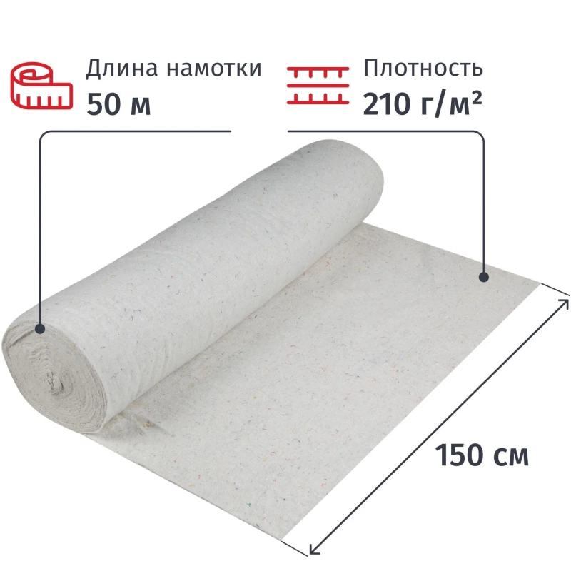 Полотно техническое холстопр. ХПП белое, рул 1,5х50м, пл. 210 г/м2