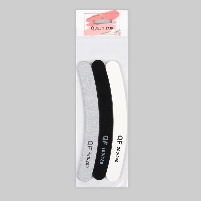 Набор пилок для ногтей, бумеранг, 100/180, 180/200, 200/240 грит, 18 см, 3 шт Набор пилок для ногтей, бумеранг, 100/180, 180/200, 200/240 грит, 18 см, 3 шт