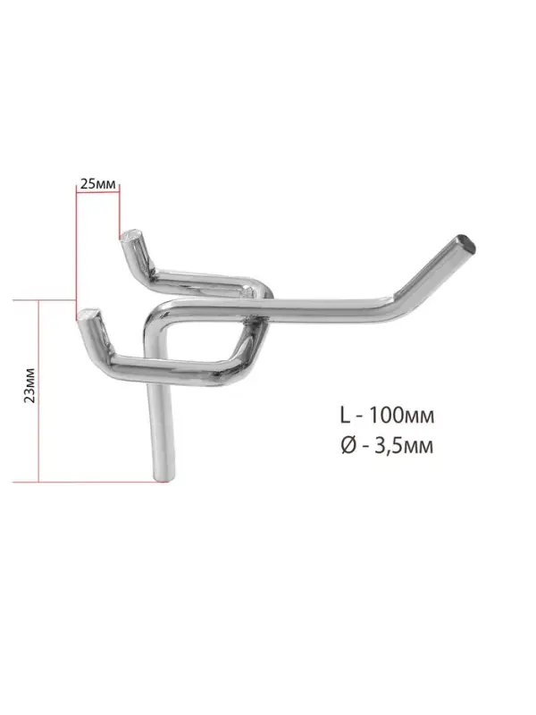 Крючок одинарный для металлической перфорированной панели, d=3.5 мм, L=10 см, цвет хром