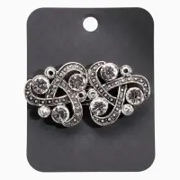 Зажим для кардигана "Ажур", узел, цвет белый в чернёном серебре Зажим для кардигана "Ажур", узел, цвет белый в чернёном серебре