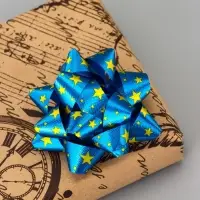 Подарочный Бант - звезда №7.5, металлик с рисунком, для упаковки подарков, набор 8 шт., МИКС