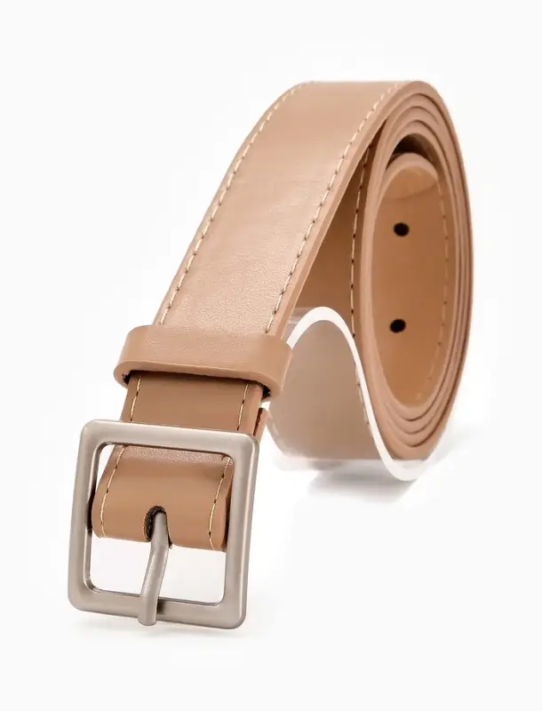 Ремень женский, 110&times;3 см, пряжка металл матовая, серебристая, бежевый