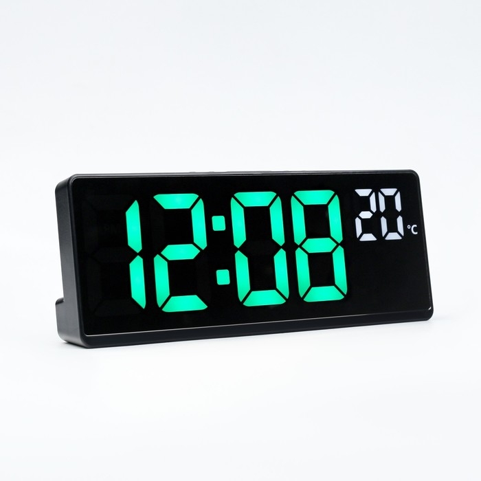 Часы электронные настольные будильник с термометром, 17.5 х 6.8 см, зеленая индикация Часы электронные настольные будильник с термометром, 17.5 х 6.8 см, зеленая индикация