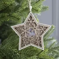 Ёлочная игрушка &laquo;Звезда в снежинках&raquo;, 13&times;13&times;1 см, 3 LED, от батареек, свечение тёплое белое