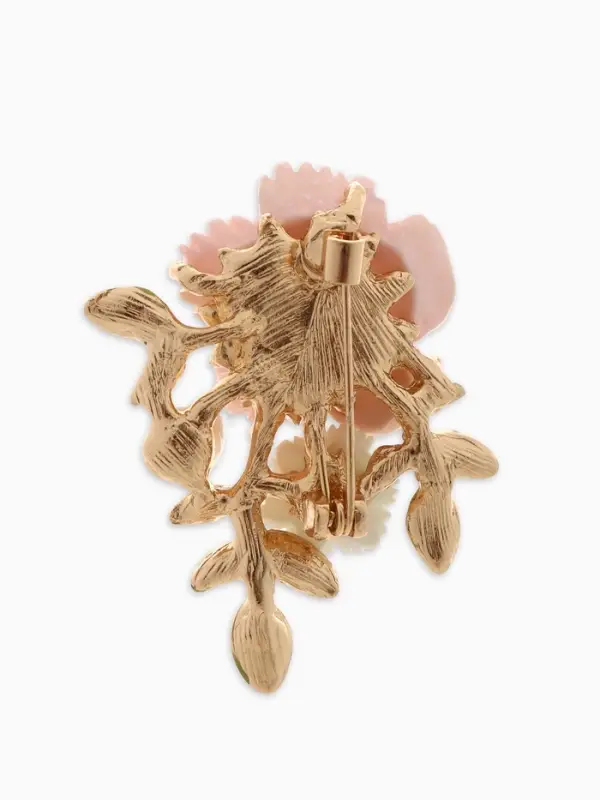 Брошь &laquo;Цветы на ветке&raquo;, розовая, белый в золоте