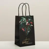 Пакет подарочный новогодний крафтовый &laquo;Еловая веточка&raquo;, 12 х 21 х 9 см