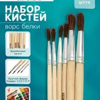 Набор кистей для рисования, белка, 6 штук: № 1, 3, 5, 7, 9, 11, круглые, деревянная ручка, международный размер