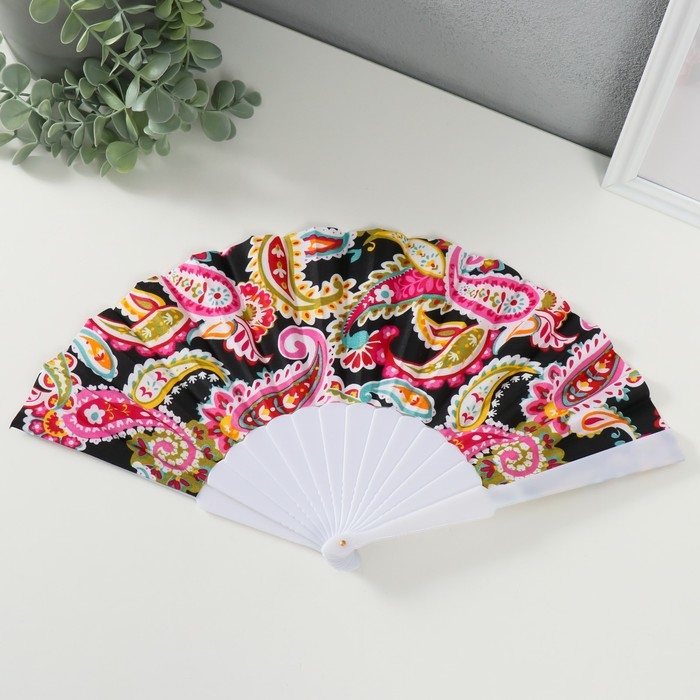 Веер пластик, текстиль  Веер пластик, текстиль "Узор: китайские огурцы" МИКС 23 см