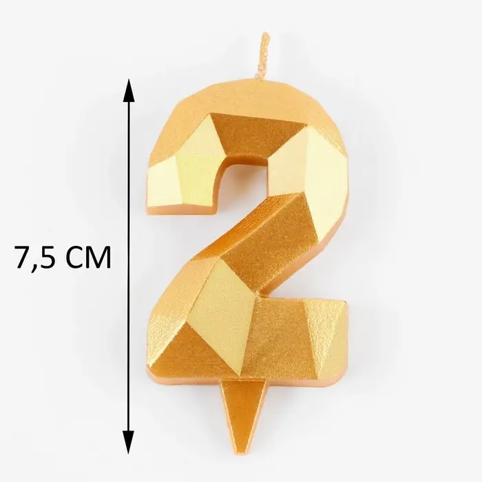 Свеча в торт «Алмаз» цифра 2 золотая, 6.5 см Свеча в торт «Алмаз» цифра 2 золотая, 6.5 см