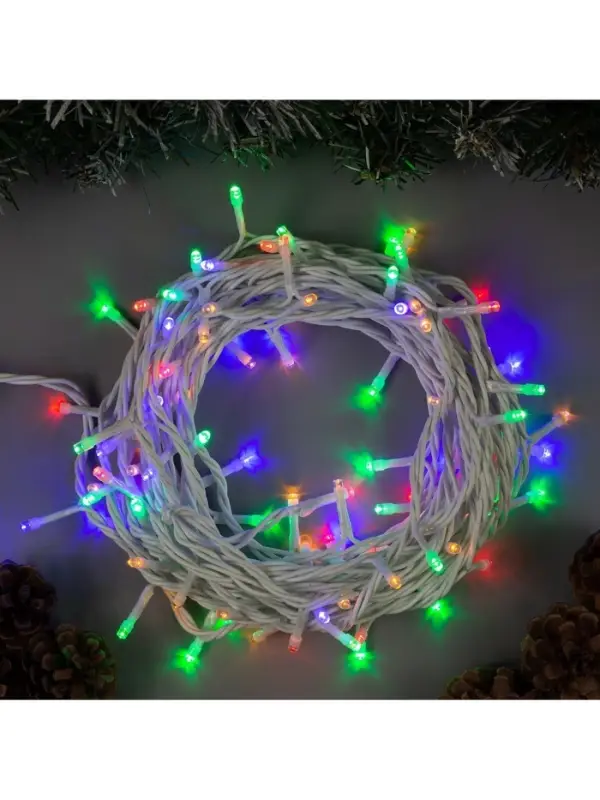 Гирлянда &laquo;Нить&raquo; 10 м, IP44, белая нить, 100 LED, свечение мульти, 8 режимов, 220 В