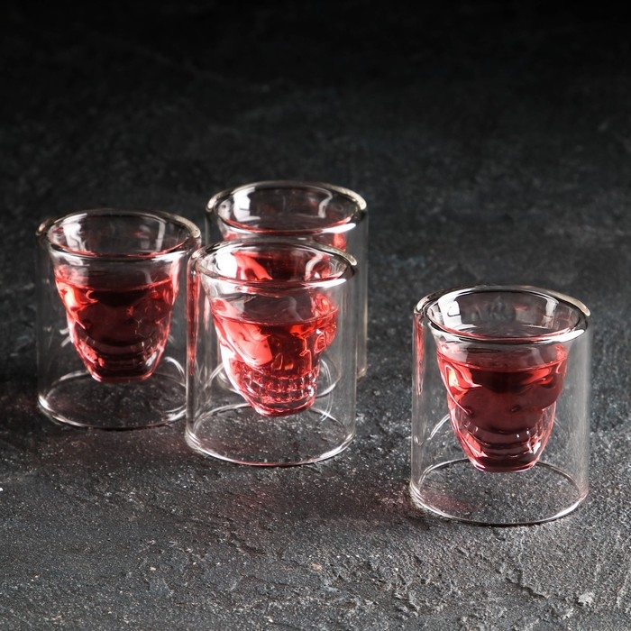 Набор стеклянных стопок Magistro «Череп. Хэллоуин», 25 мл, 4 шт Набор стеклянных стопок Magistro «Череп. Хэллоуин», 25 мл, 4 шт