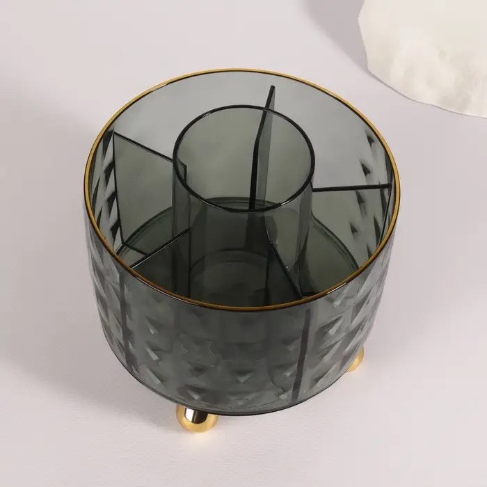 Подставка для хранения косметики GREEN, 6 секций, d=12.2&times;10.8 см, цвет зелёный, золотистый