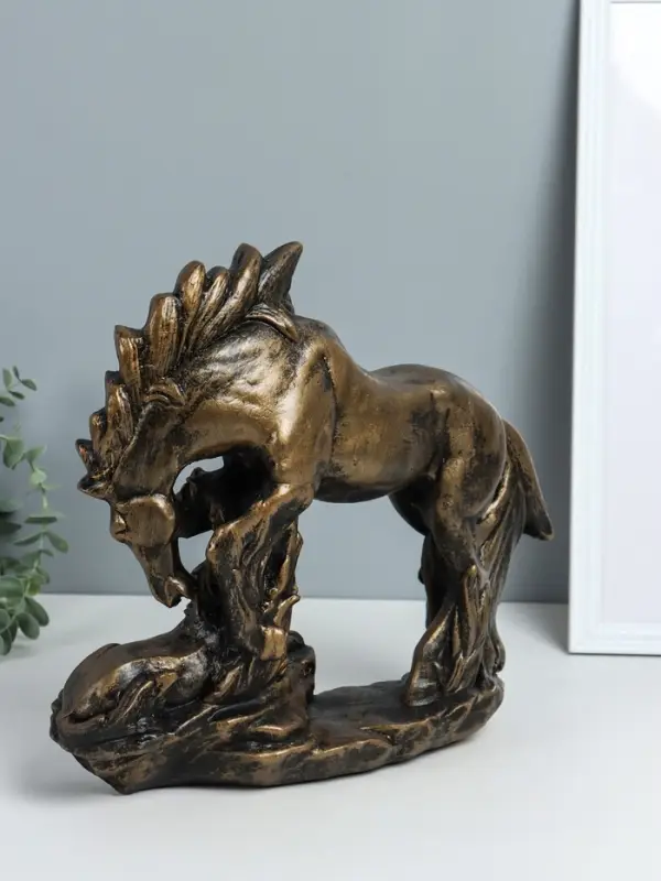 Фигура "Лошадь с жеребёнком" 30х30х12 см, чёрное золото