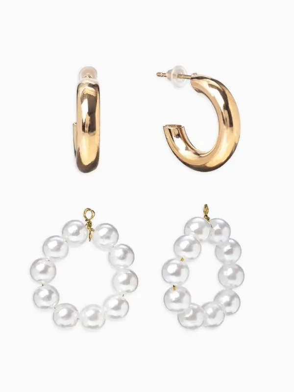 Серьги со съёмным элементом &laquo;Трансформер&raquo; два жемчужных кольца, цвет белый в золоте