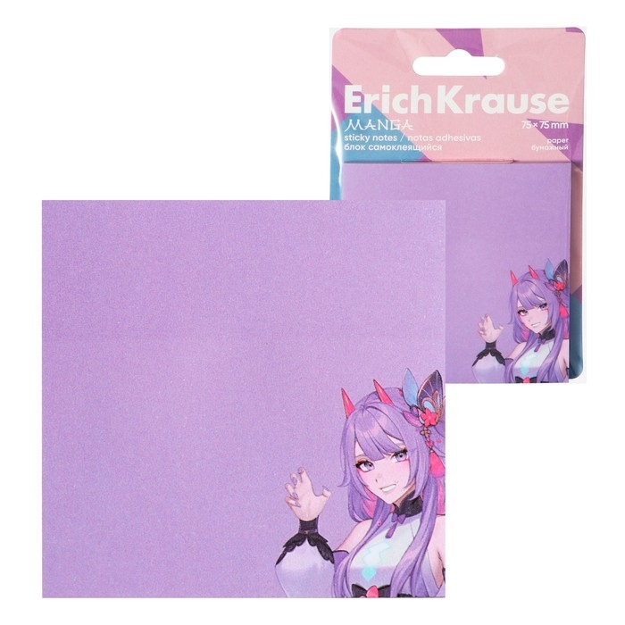 Блок с липким краем бумажный 75х75 мм, ErichKrause  Блок с липким краем бумажный 75х75 мм, ErichKrause "Manga", 50 листов
