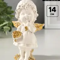 Фигурка гипс &laquo;Ангел с цветком&raquo;, 14&times;5 см, белая с золотом