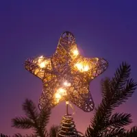 Верхушка на ёлку с подсветкой &laquo;Звезда ёлочная золотистая&raquo; 15&times;20 см, 10 LED, от батареек ААх2, свечение тёплое белое