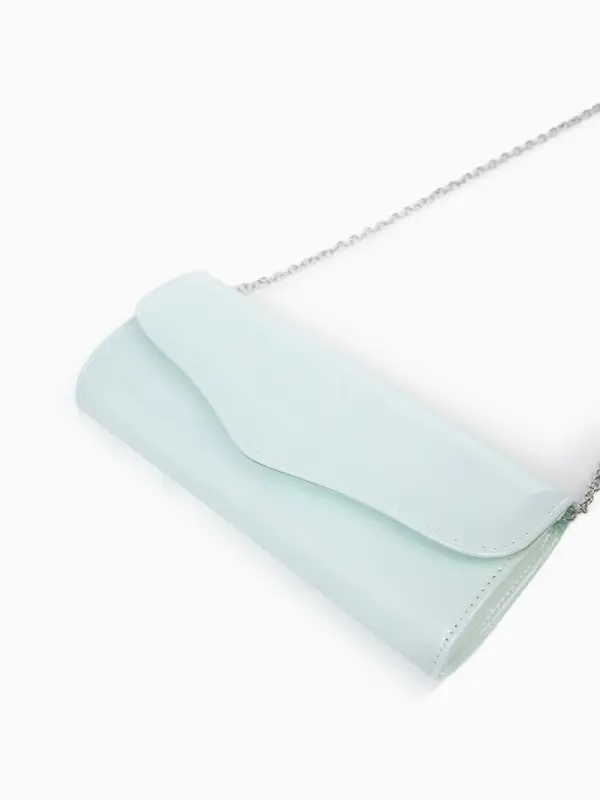 Сумка-клатч женская вечерняя на магните, на длинной цепочке, лаковая, бирюзовая