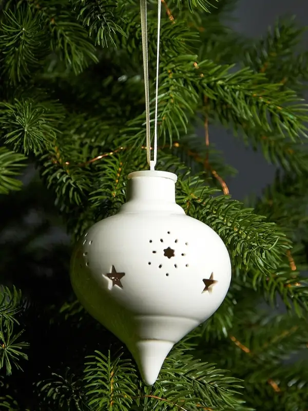 Ёлочный шар с подсветкой &laquo;Снежный&raquo;, 10.7&times;8.5&times;8.5 см, 1 LED, керамика, от батареек LR44&times;3, керамика, свечение тёплое белое