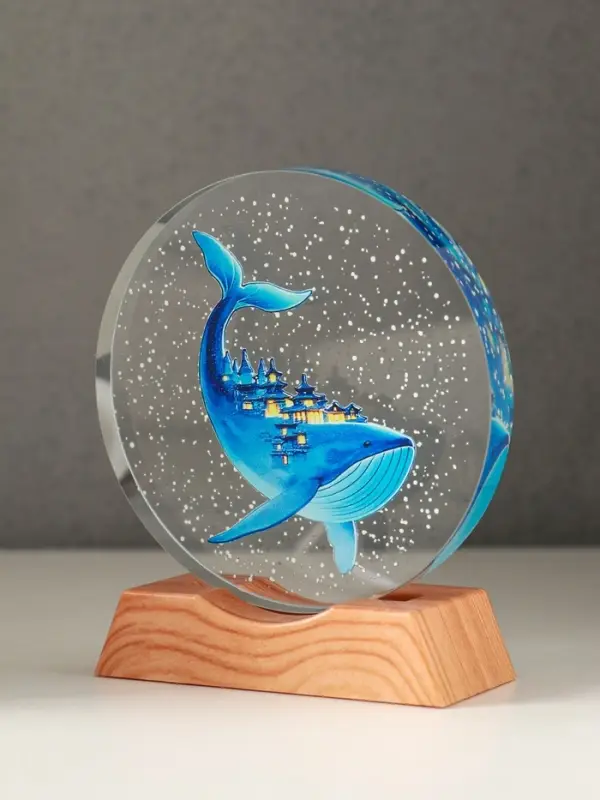 Сувенир стекло свет Сувенир стекло свет "Диск. Кит" 5хLED d=10 см, USB, цветной 10х4х11,4 см